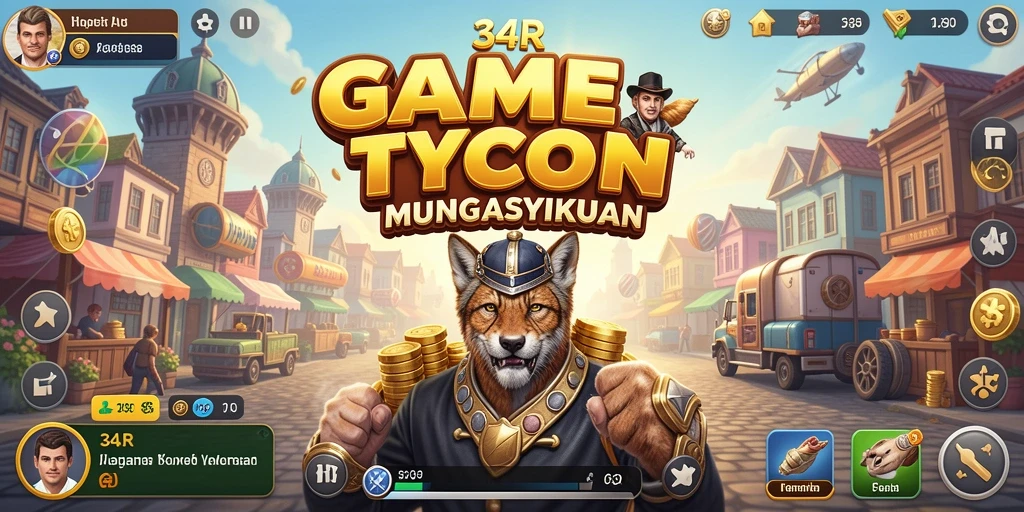 Screenshot gameplay 34R yang menunjukkan manajemen bisnis yang seru.