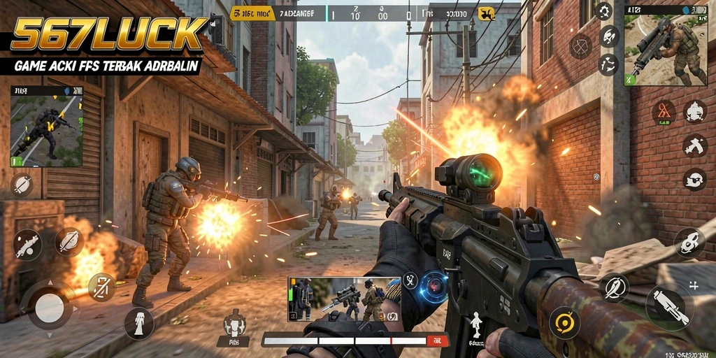 Screenshot 567LUCK menampilkan aksi seru dalam gameplay FPS.