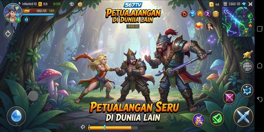 Screenshot gameplay 567TV menunjukkan petualangan seru di dunia fantasi.