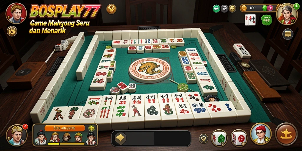 Screenshot gameplay BOSPLAY77 menunjukkan keindahan desain level Mahjong.