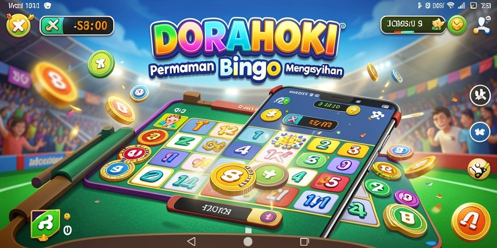 Tampilan utama gameplay DORAHOKI dengan kartu Bingo dan angka yang ditarik.