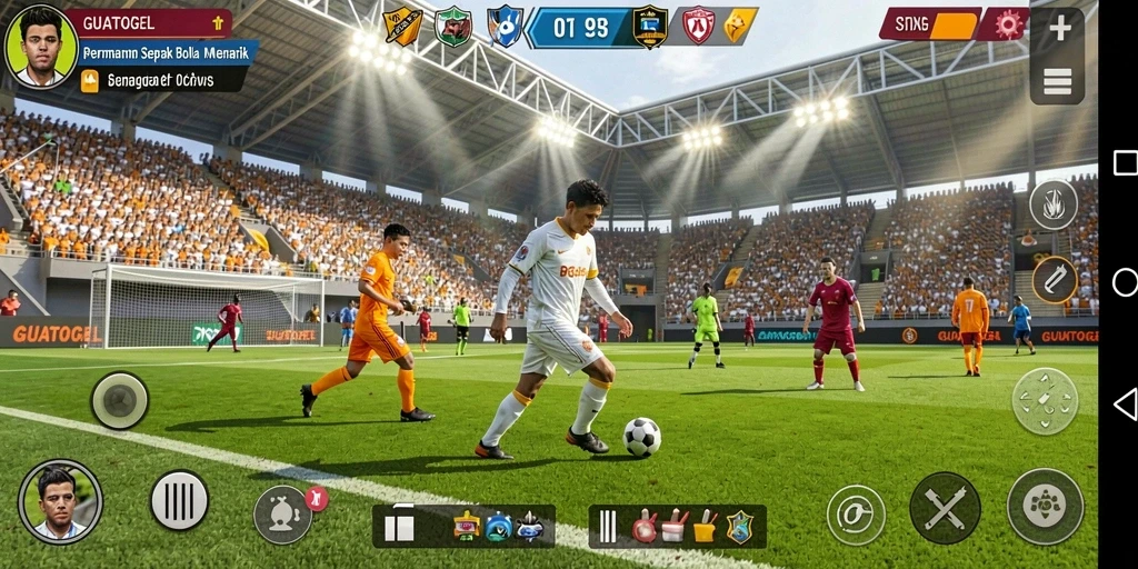 Screenshot utama GUATOGEL menampilkan gameplay sepak bola yang seru.