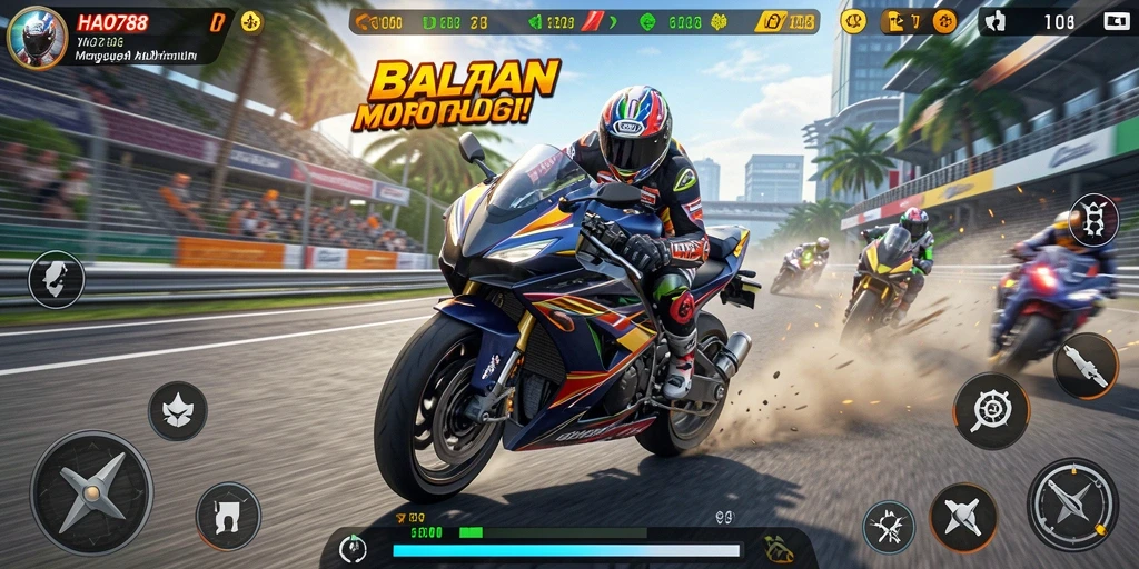 Gambaran aksi balapan motor dalam HAO788 yang mendebarkan.