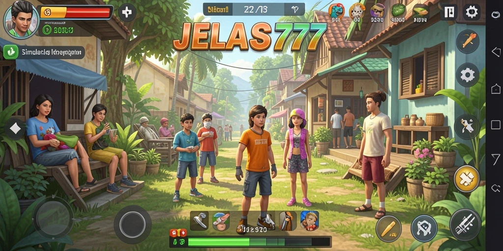 Tangkapan layar menunjukkan pengalaman gameplay JELAS777 dalam simulasi kehidupan.