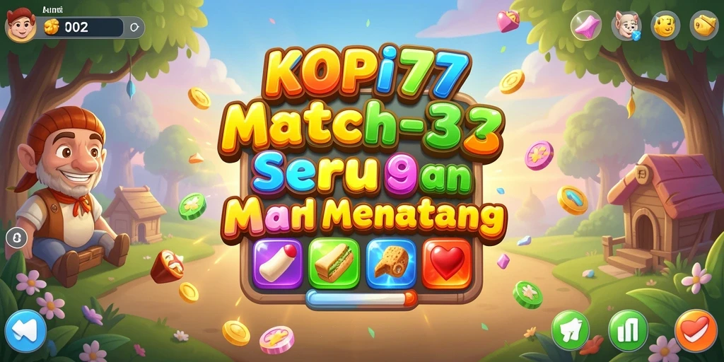 Screenshot gameplay KOPI77 menunjukkan kombinasi objek yang menantang dalam permainan Match-3.