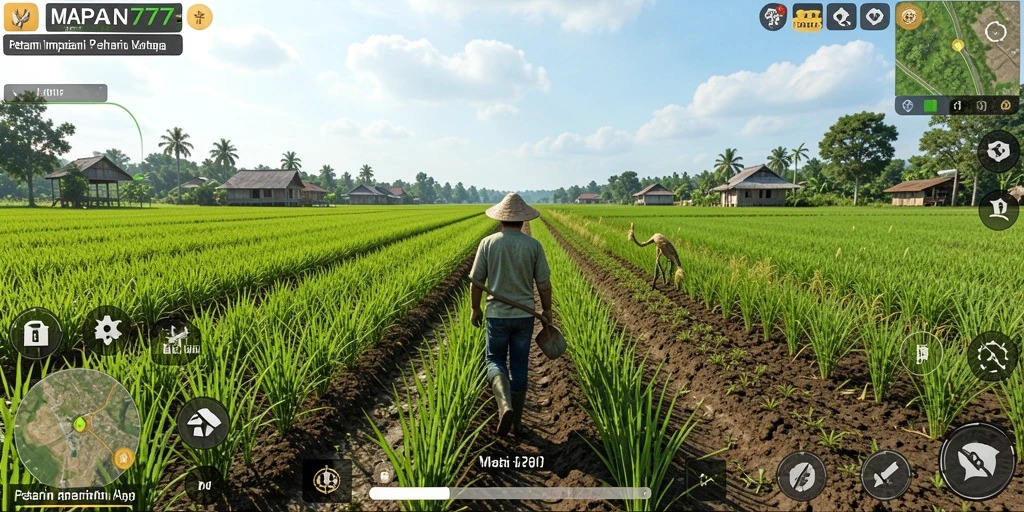 Screenshot utama MAPAN777 menampilkan aksi seru bertani.