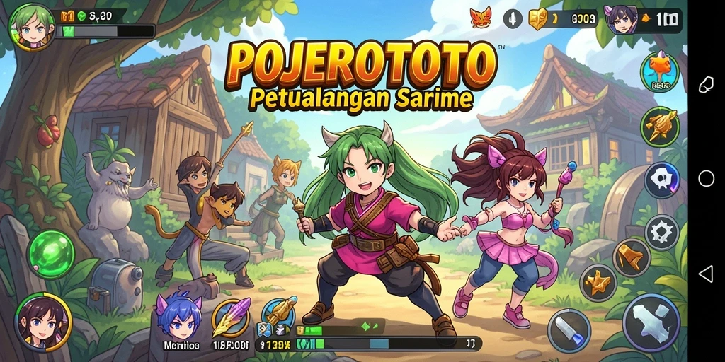 Screenshot gameplay POJEROTOTO menampilkan karakter Anime yang penuh aksi.