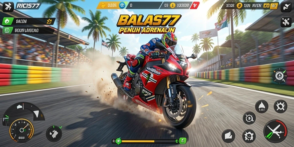 Tampilan gameplay RICIS77 yang mendebarkan dalam dunia balapan motor.