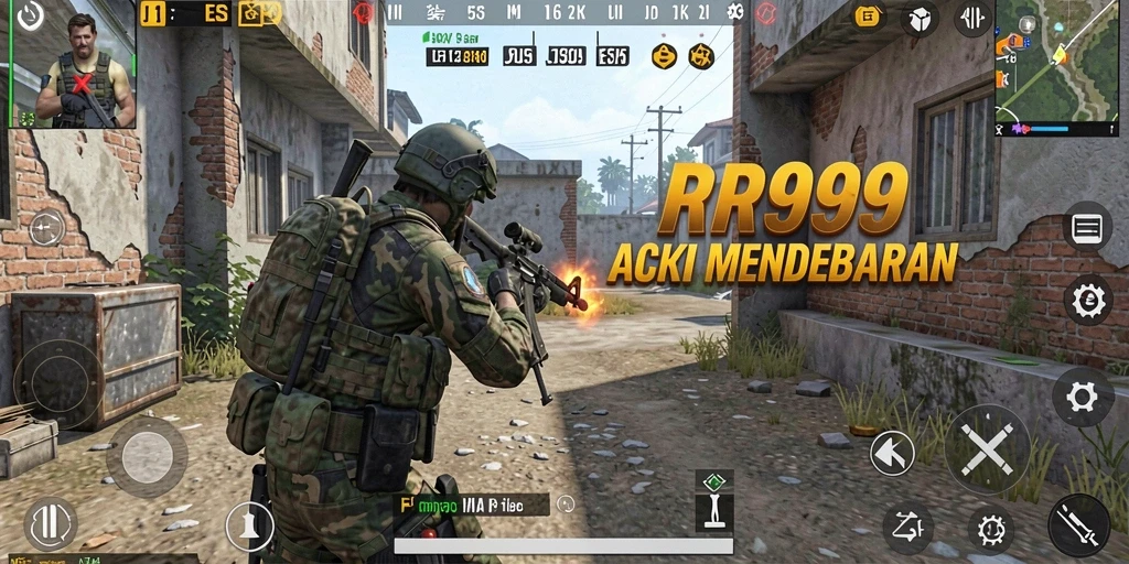 Screenshot gameplay RR999 menampilkan aksi mendebarkan di medan tempur FPS.