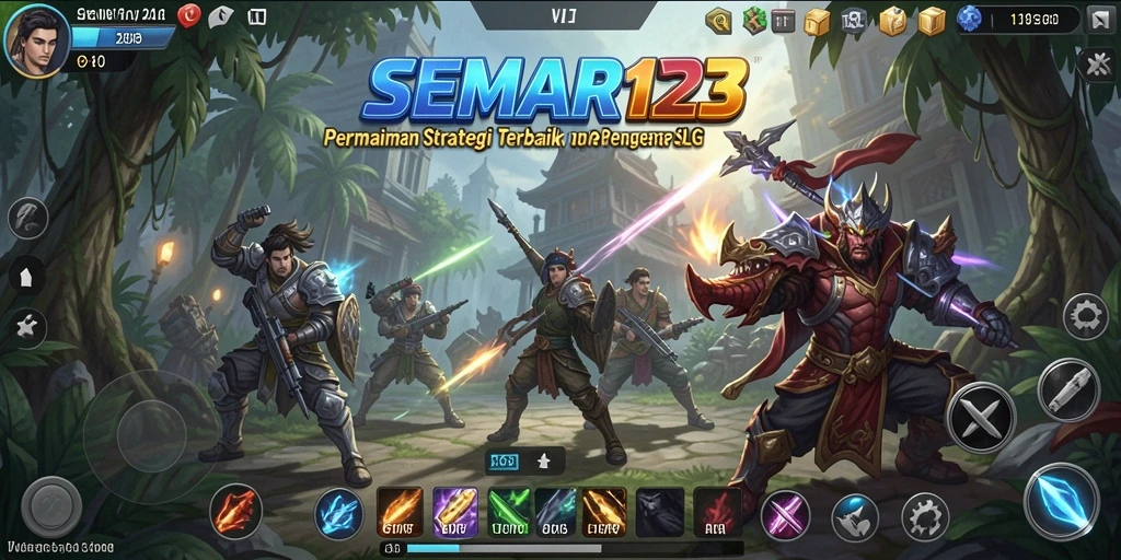 Tangkapan layar utama SEMAR123 menampilkan aksi epik dan taktik strategis dalam gameplay SLG.