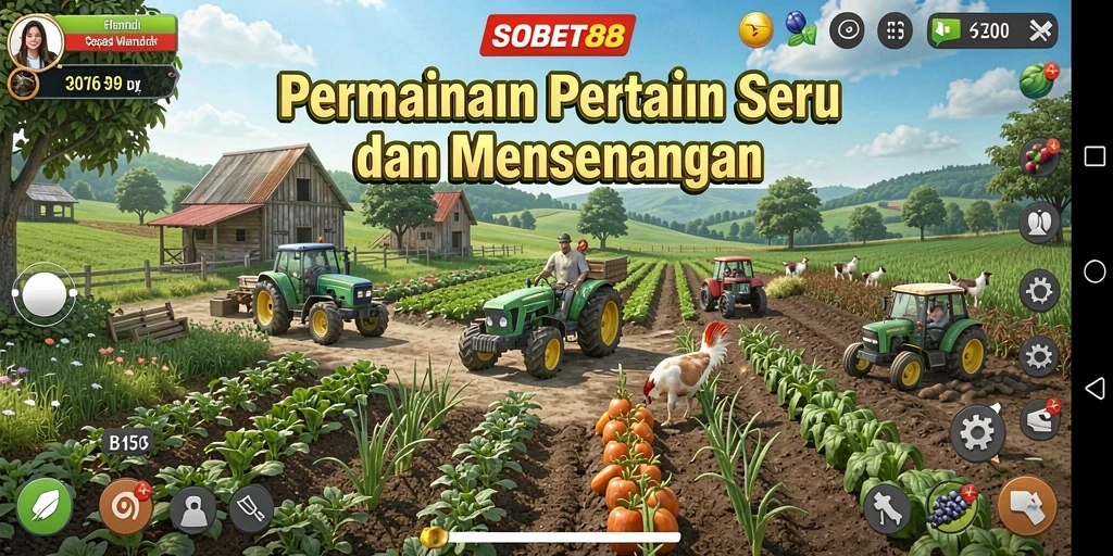 Tampilan gameplay SOBET88 dengan berbagai aktivitas pertanian.